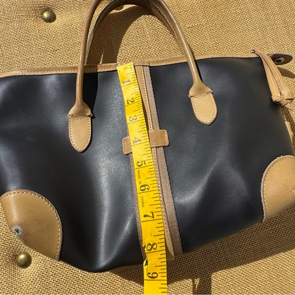 Longchamp Small Handbag Black Nylon Tan Leather Le Pliage Top Handle - Picture 10 of 16